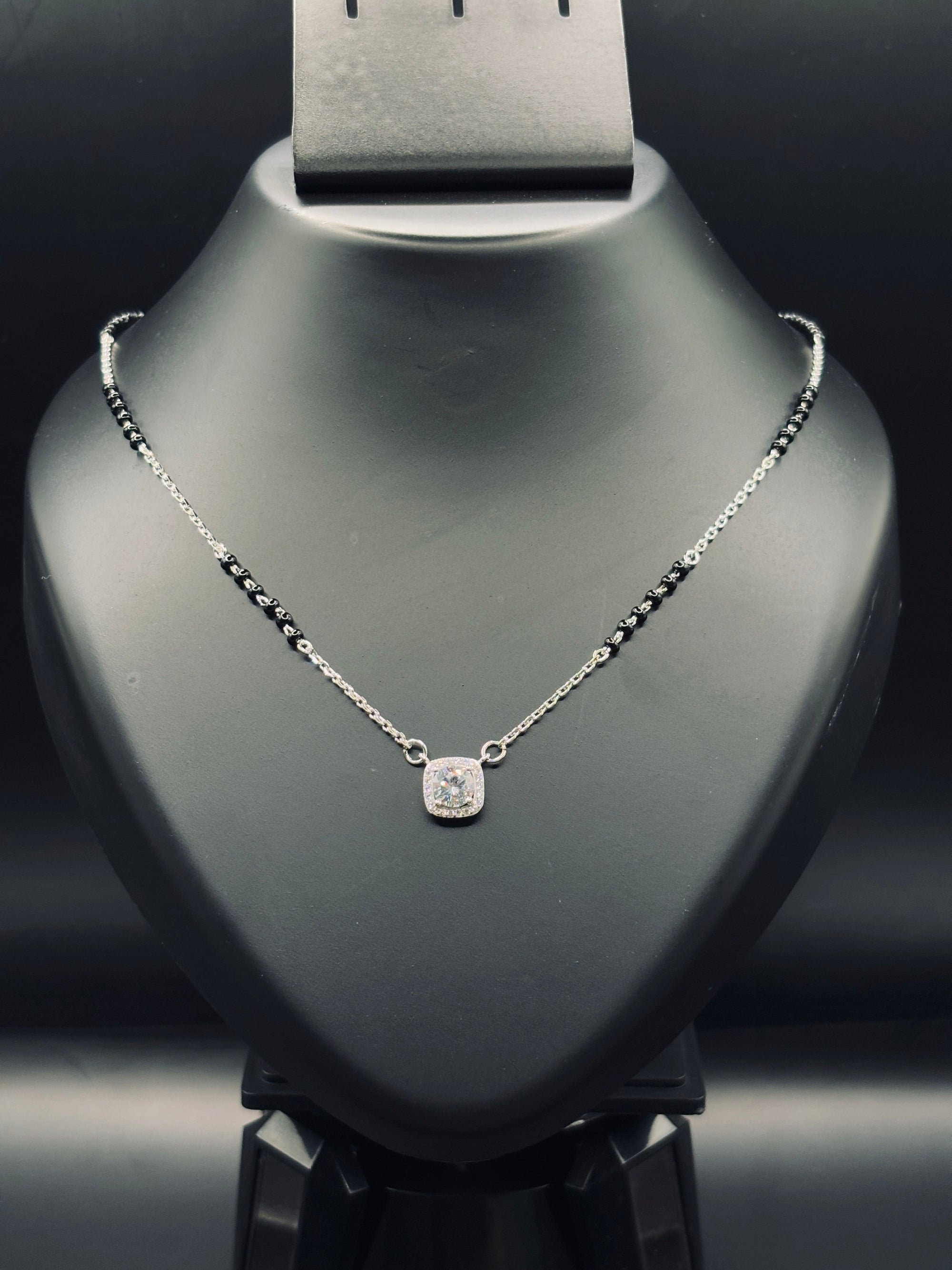 Silver Classic Mangalsutra with Single Solitaire — Pure Tradition TISA Silver Elegance