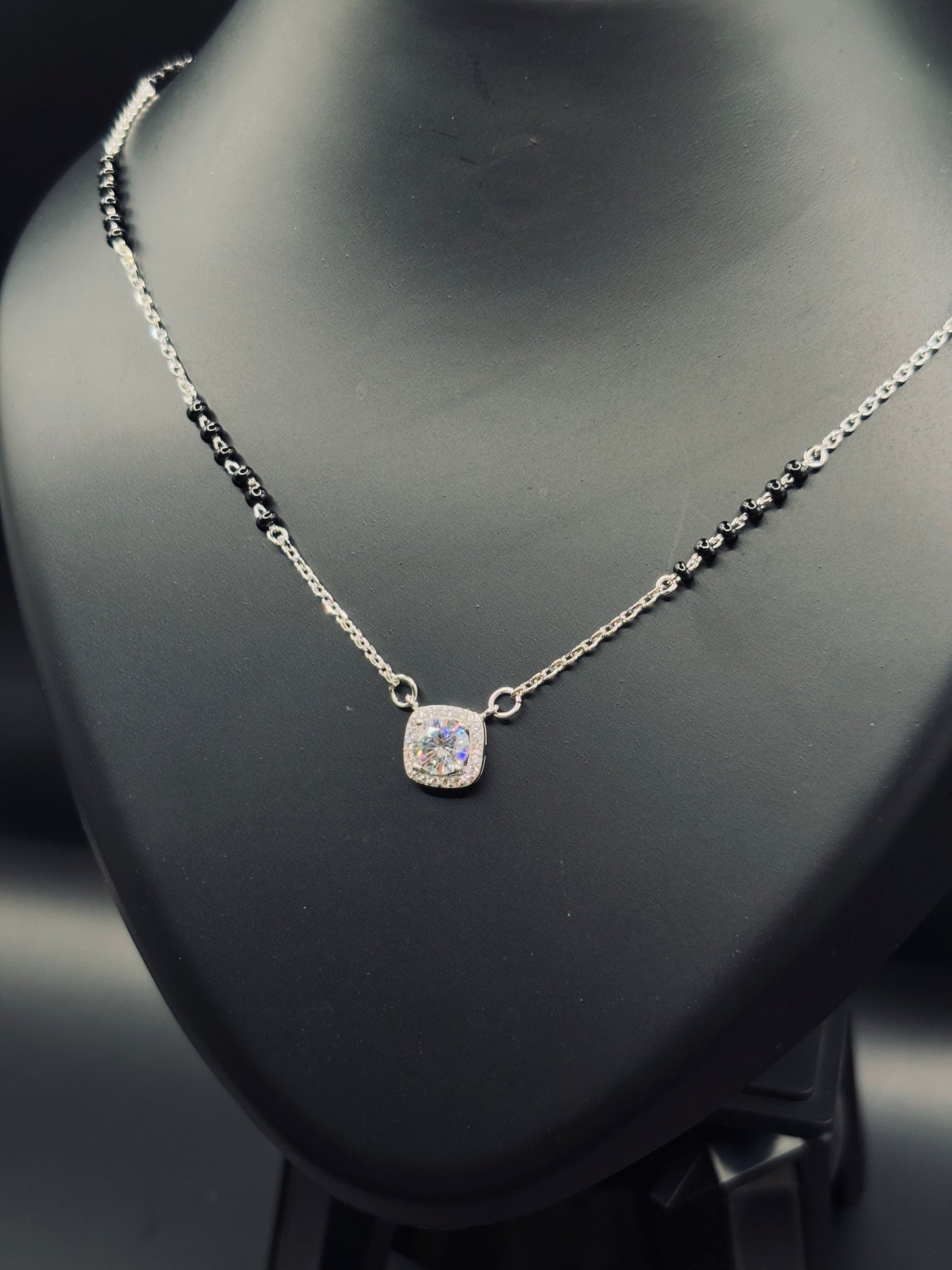 Silver Classic Mangalsutra with Single Solitaire — Pure Tradition TISA Silver Elegance