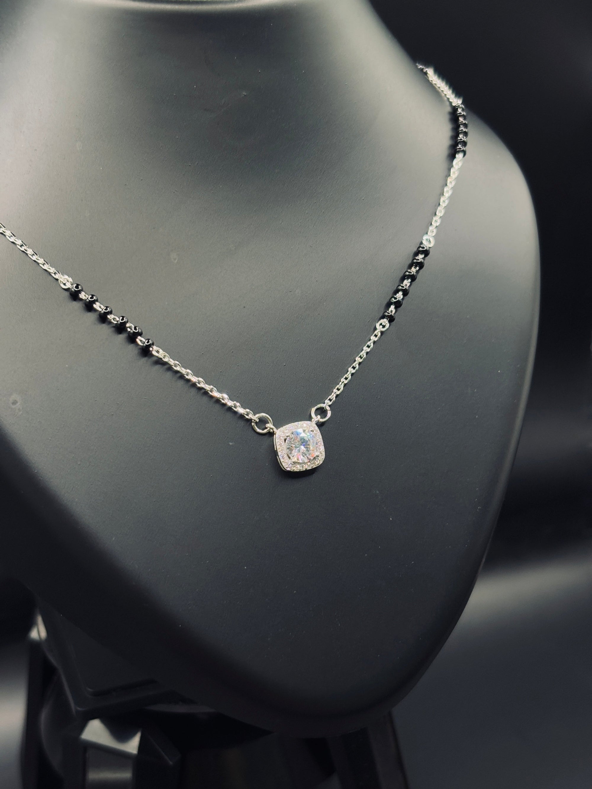 Silver Classic Mangalsutra with Single Solitaire — Pure Tradition TISA Silver Elegance