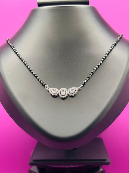 Silver Mangalsutra with Three Cubic Zirconia — Grace in Perfect Balance TISA Silver Elegance