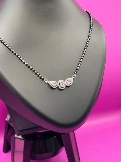 Silver Mangalsutra with Three Cubic Zirconia — Grace in Perfect Balance TISA Silver Elegance