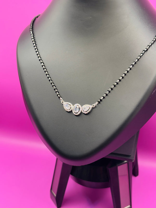 Silver Mangalsutra with Three Cubic Zirconia — Grace in Perfect Balance TISA Silver Elegance
