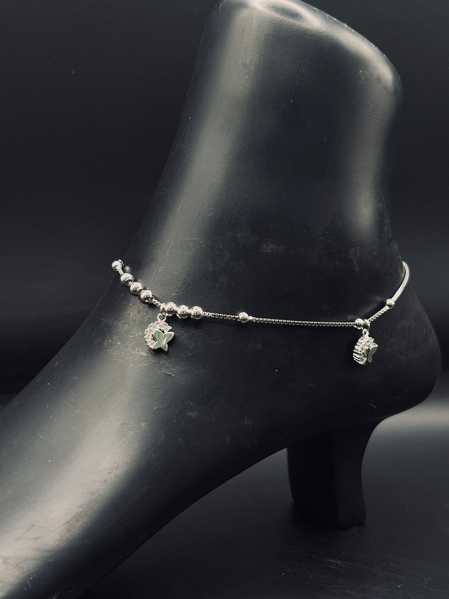 Silver Moon Charm with Butterfly Anklet TISA Silver Elegance