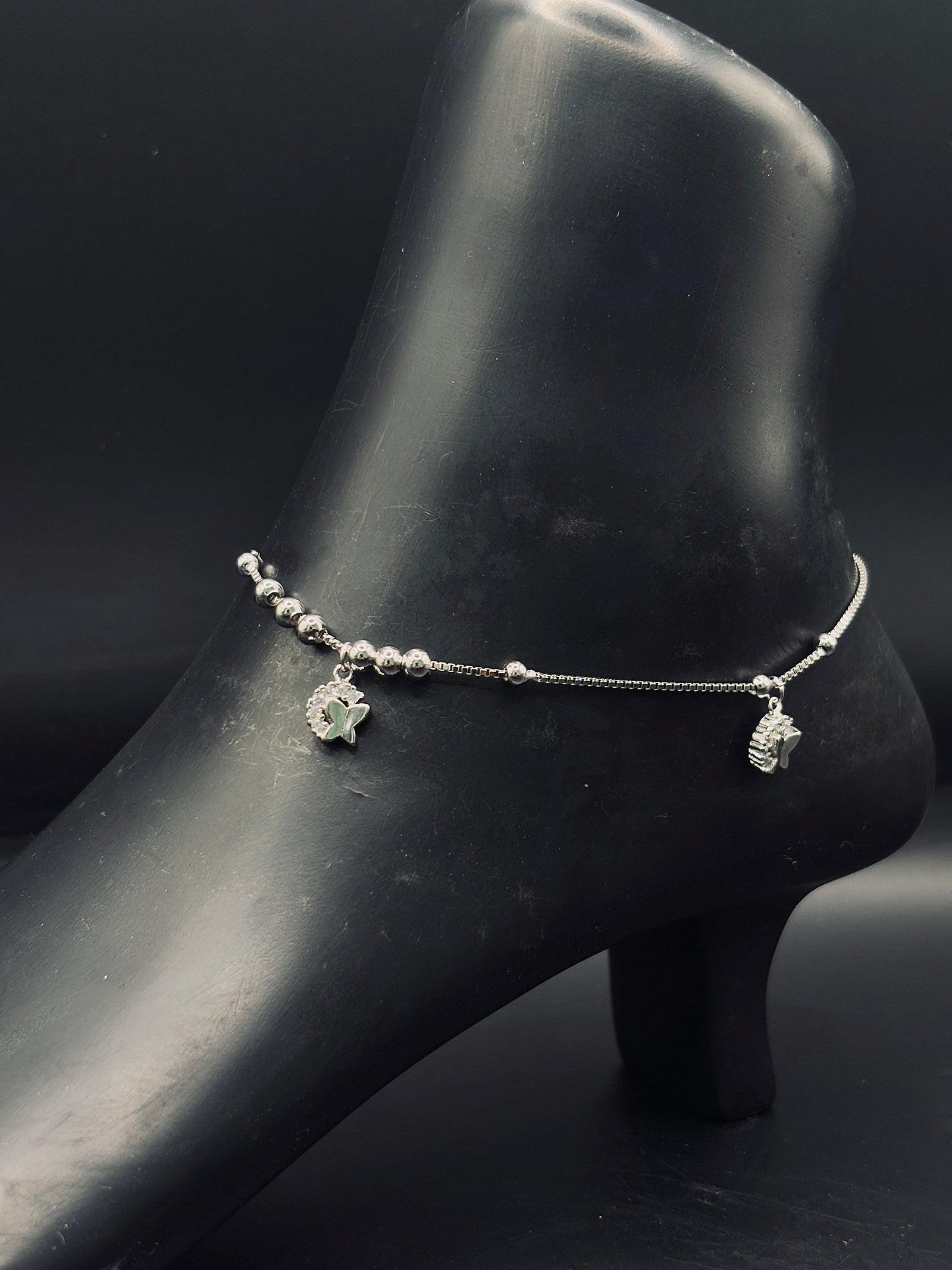 Silver Moon Charm with Butterfly Anklet TISA Silver Elegance