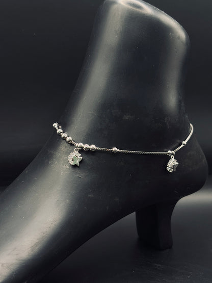 Silver Moon Charm with Butterfly Anklet TISA Silver Elegance