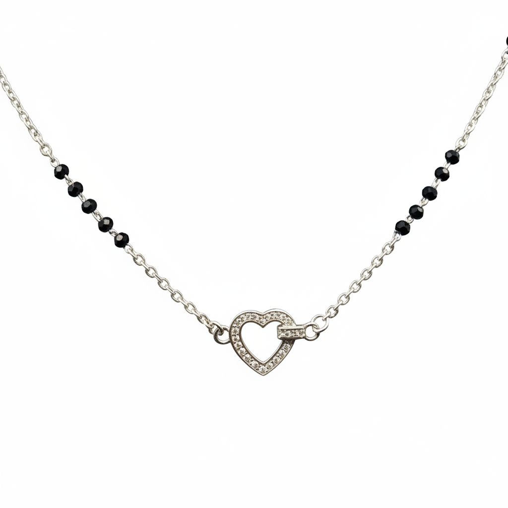 Sparkling Silver Heart Lite Mangalsutra TISA Silver Elegance