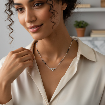 Sparkling Silver Heart Lite Mangalsutra TISA Silver Elegance