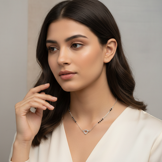 Sparkling Silver Heart Lite Mangalsutra TISA Silver Elegance