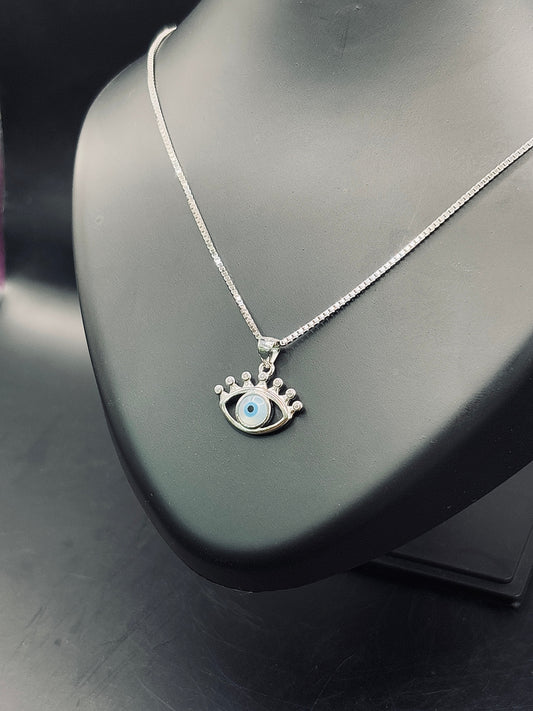 Sparkling Silver Minimal Evil Eye Pendant with Box Chain TISA Silver Elegance