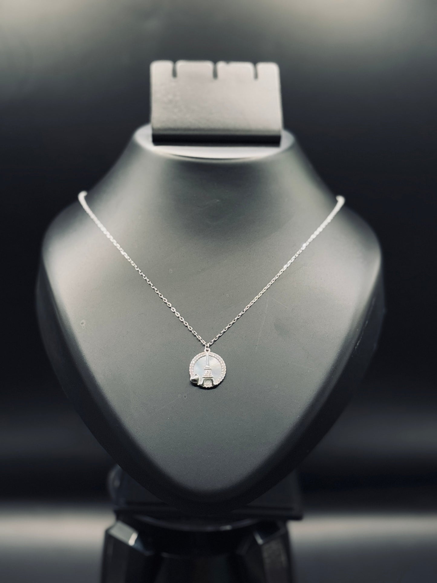 Sparkling Silver Eiffel Tower Charm Necklace — Parisian Romance TISA Silver Elegance