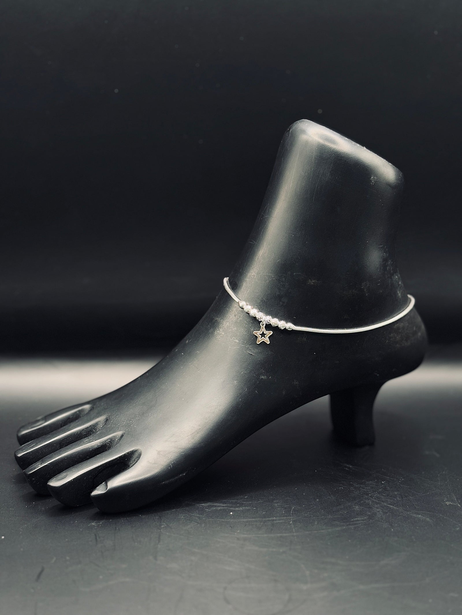 Sterling Silver Anklet with Star & Beads Charm TISA Silver Elegance