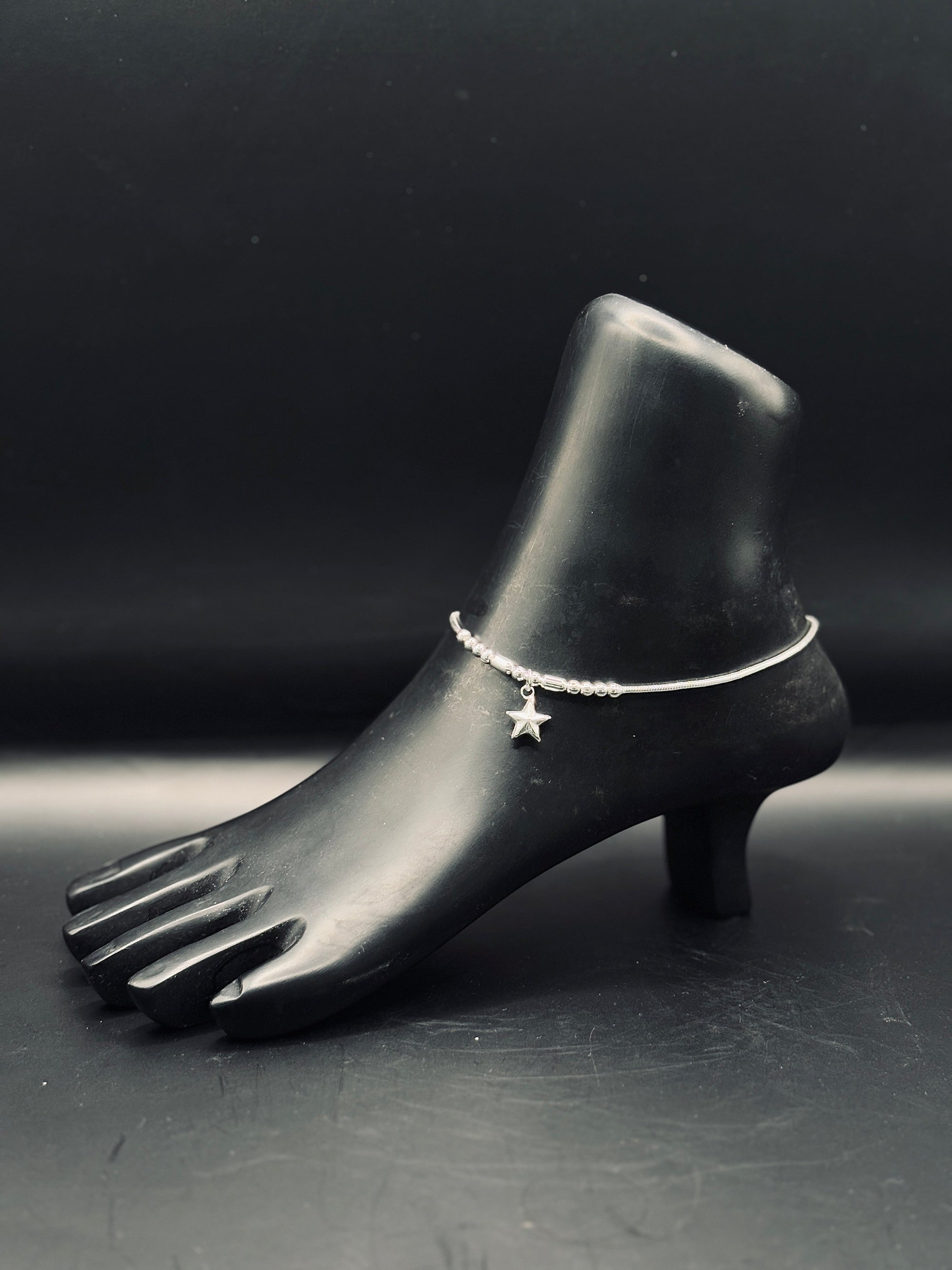 Sterling Silver Anklet with Starfish & Beads Charm TISA Silver Elegance