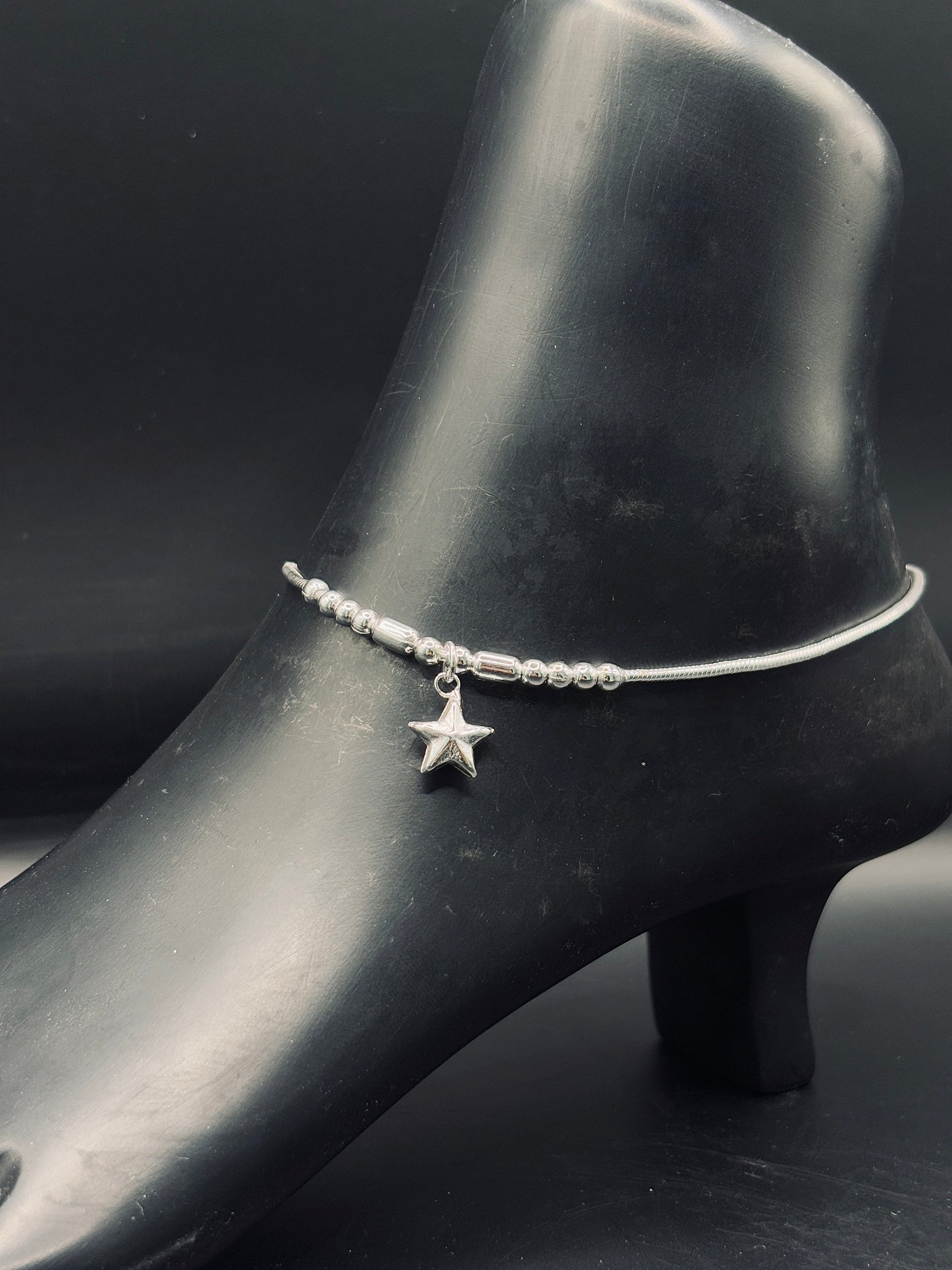 Sterling Silver Anklet with Starfish & Beads Charm TISA Silver Elegance