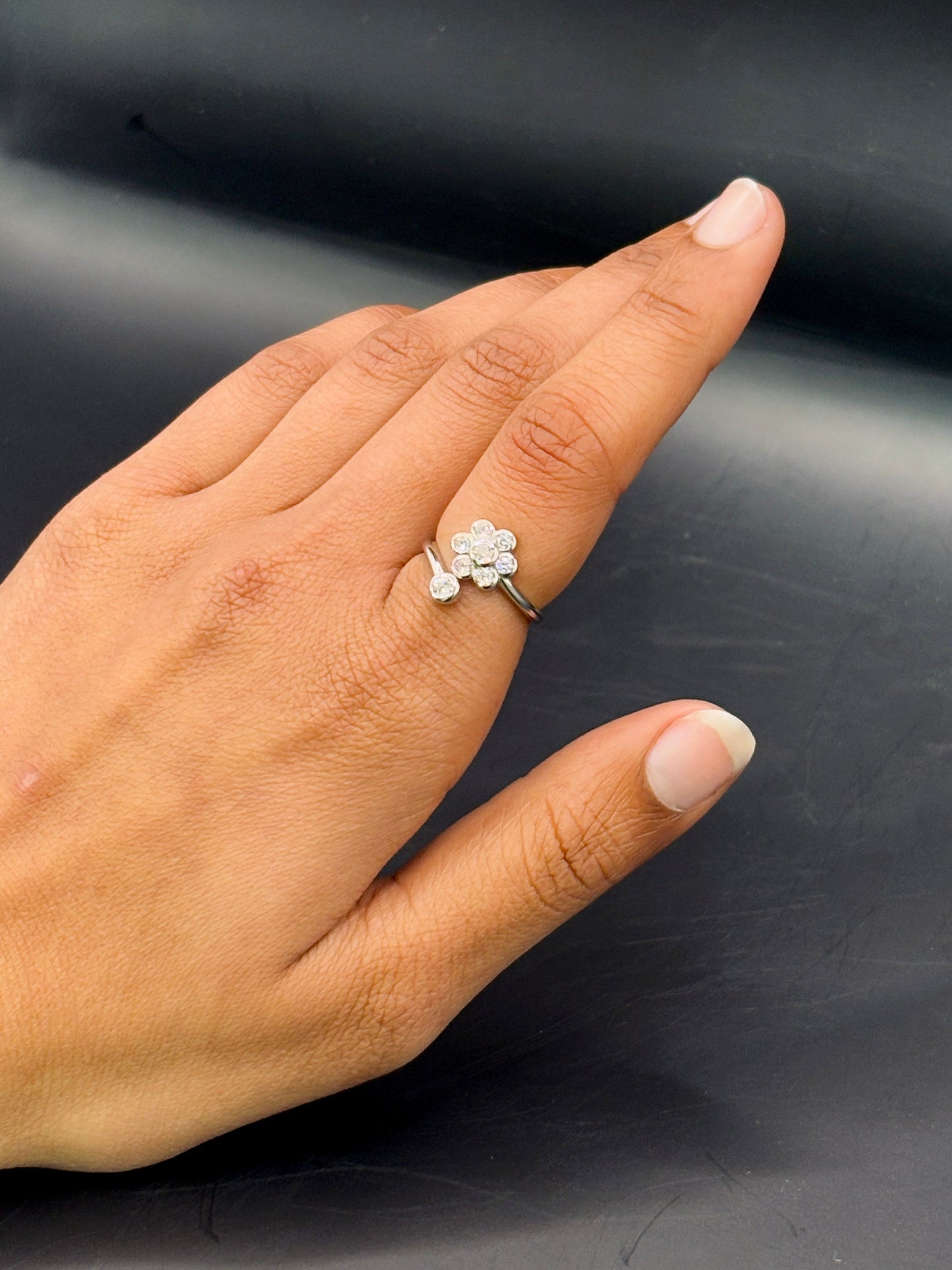 Sterling Silver Blossom Ring with Seven Solitaire TISA Silver Elegance