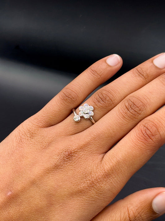 Sterling Silver Blossom Ring with Seven Solitaire TISA Silver Elegance