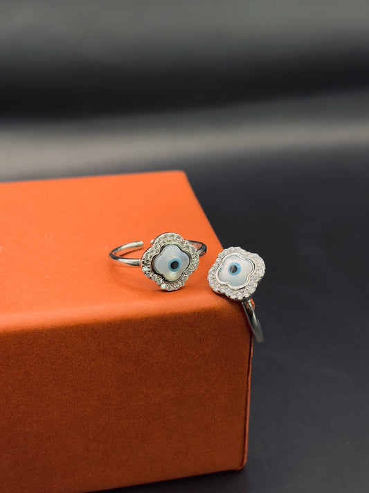 Clover Evil Eye Toe Ring in 925 Sterling Silver - Adjustable TISA Silver Elegance