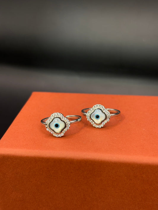 Clover Evil Eye Toe Ring in 925 Sterling Silver - Adjustable TISA Silver Elegance
