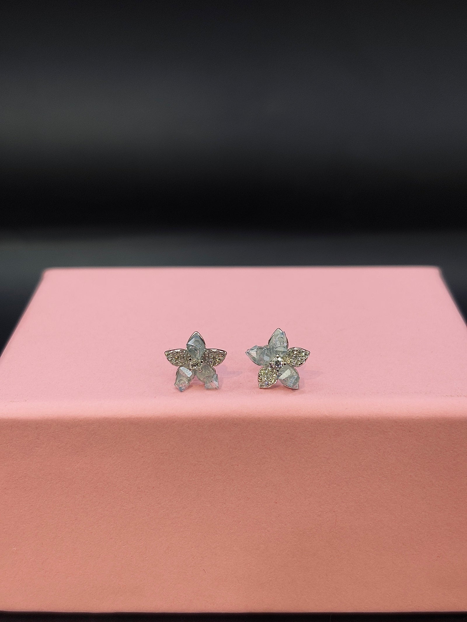 Sterling Silver Cubic Zirconia Studded Floral Stud TISA Silver Elegance