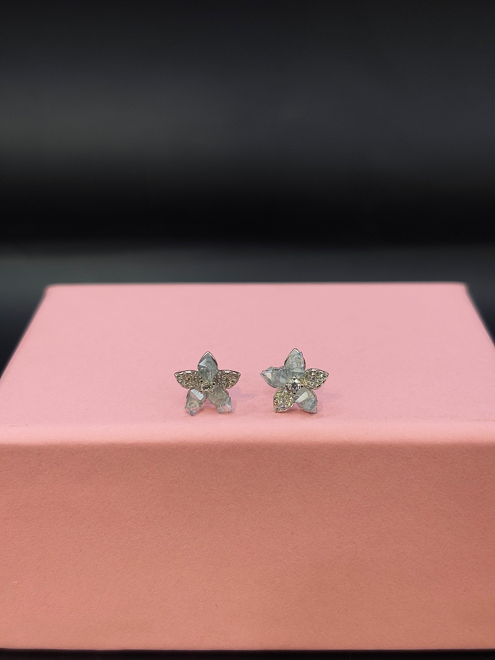 Sterling Silver Cubic Zirconia Studded Floral Stud TISA Silver Elegance