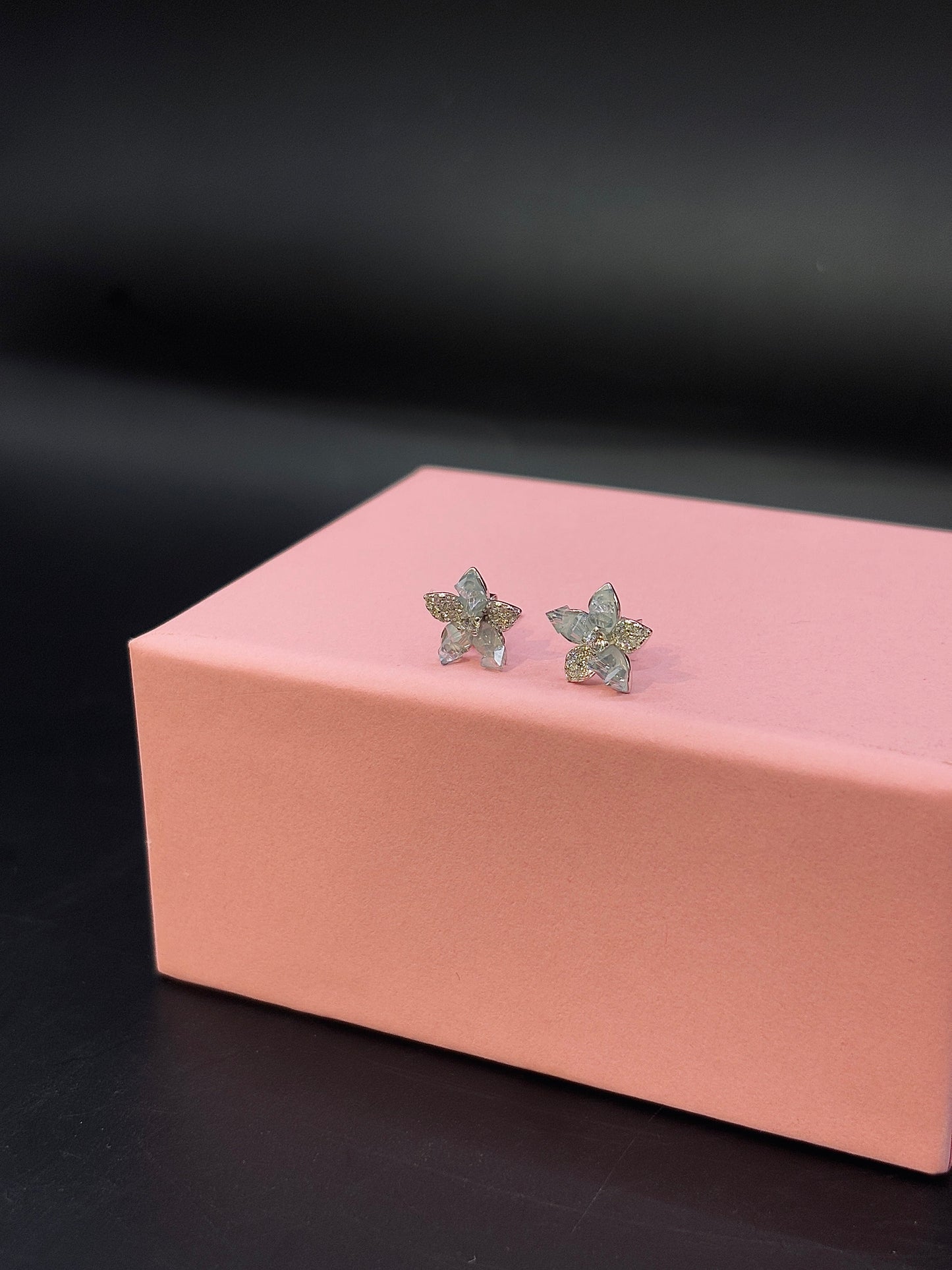 Sterling Silver Cubic Zirconia Studded Floral Stud TISA Silver Elegance