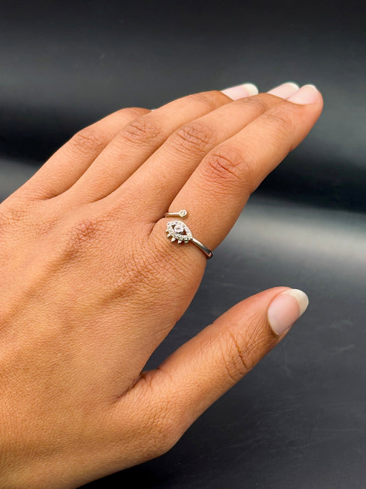 Sterling Silver Diamond Cluster Evil Eye Ring TISA Silver Elegance