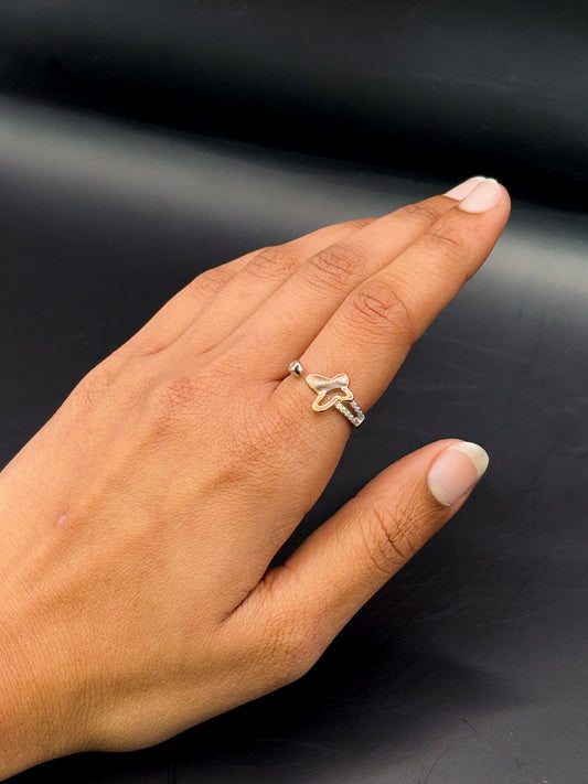 Sterling Silver Dual Toned Butterfly Solitaire Ring TISA Silver Elegance