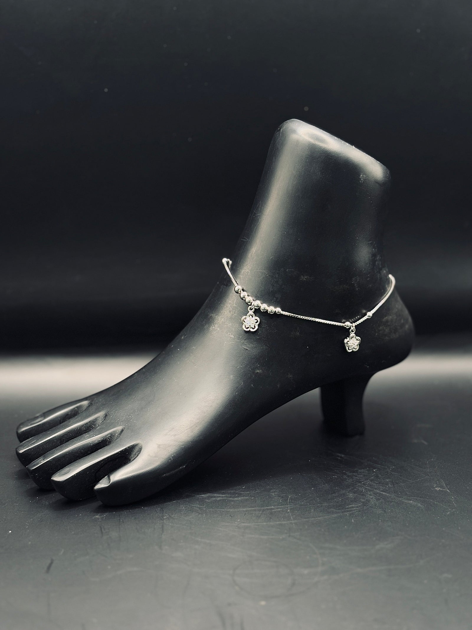 Sterling Silver Floral Diamond Cluster Anklet TISA Silver Elegance