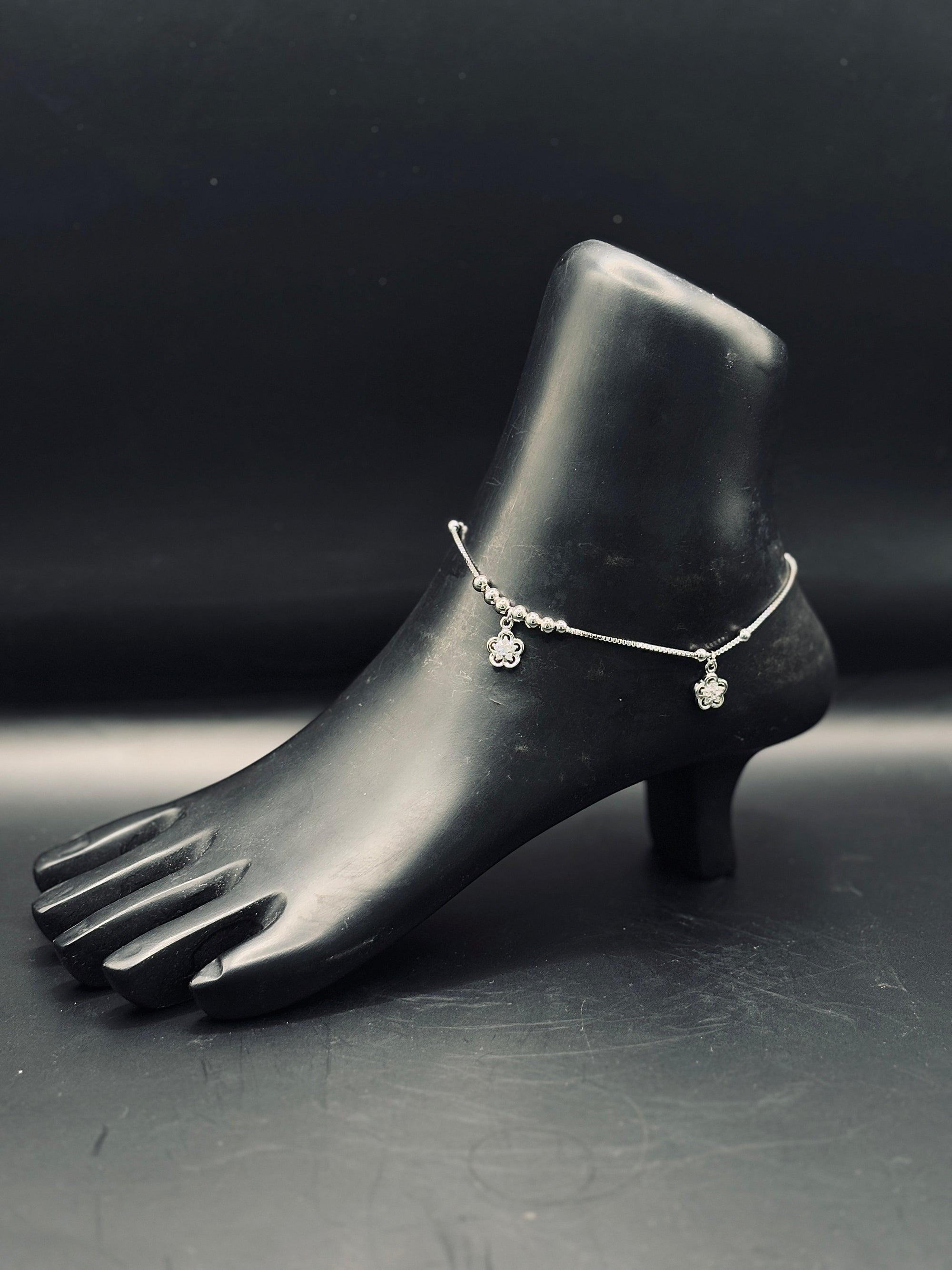 Sterling Silver Floral Diamond Cluster Anklet TISA Silver Elegance