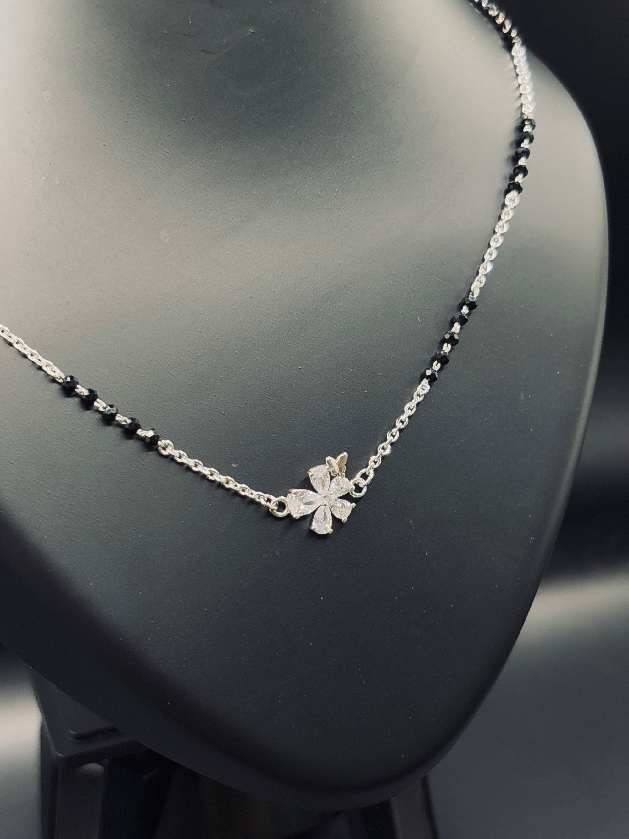 Sterling Silver Flowery Snowflake Butterfly Mangalsutra — Grace in Motion TISA Silver Elegance