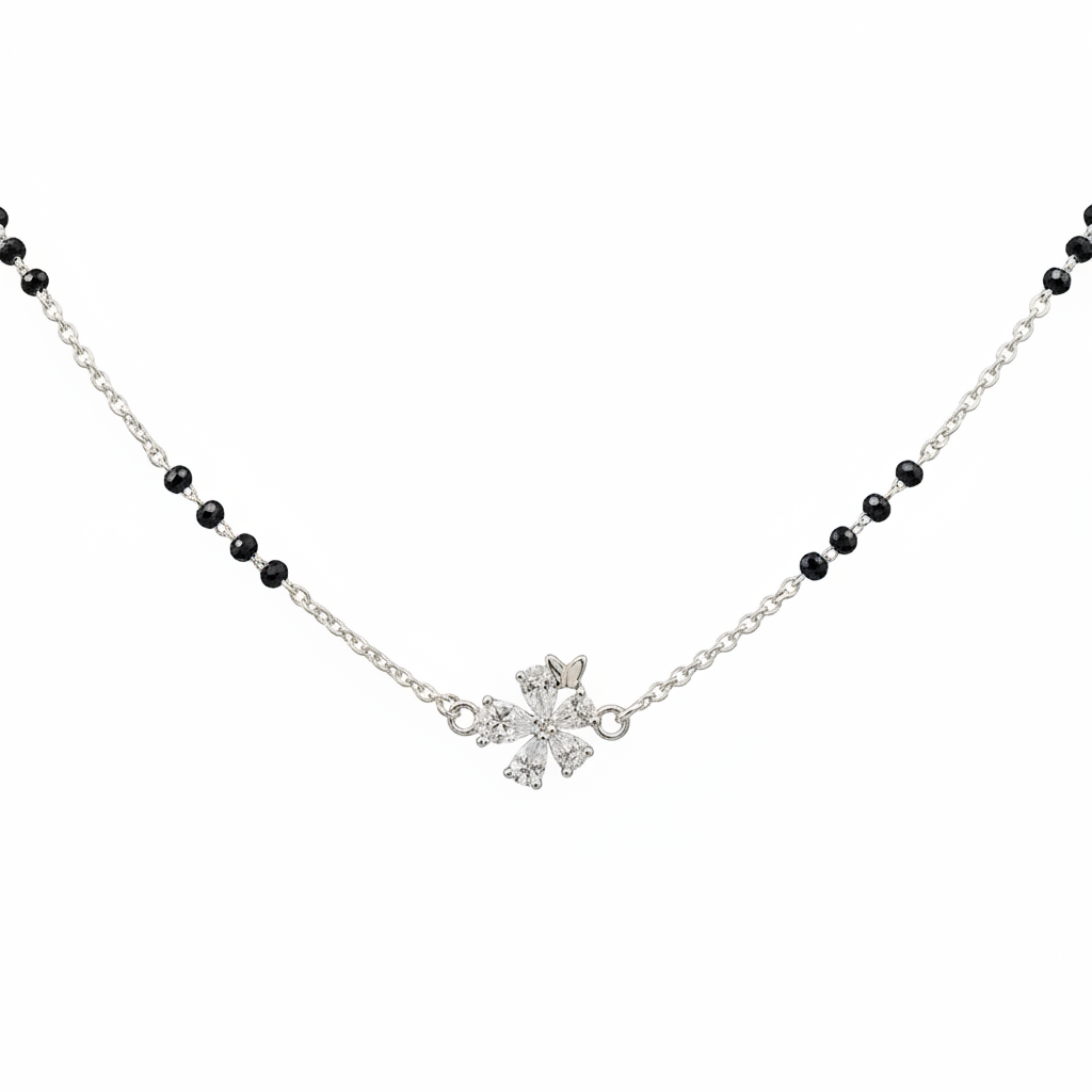 Sterling Silver Flowery Snowflake Butterfly Mangalsutra — Grace in Motion TISA Silver Elegance