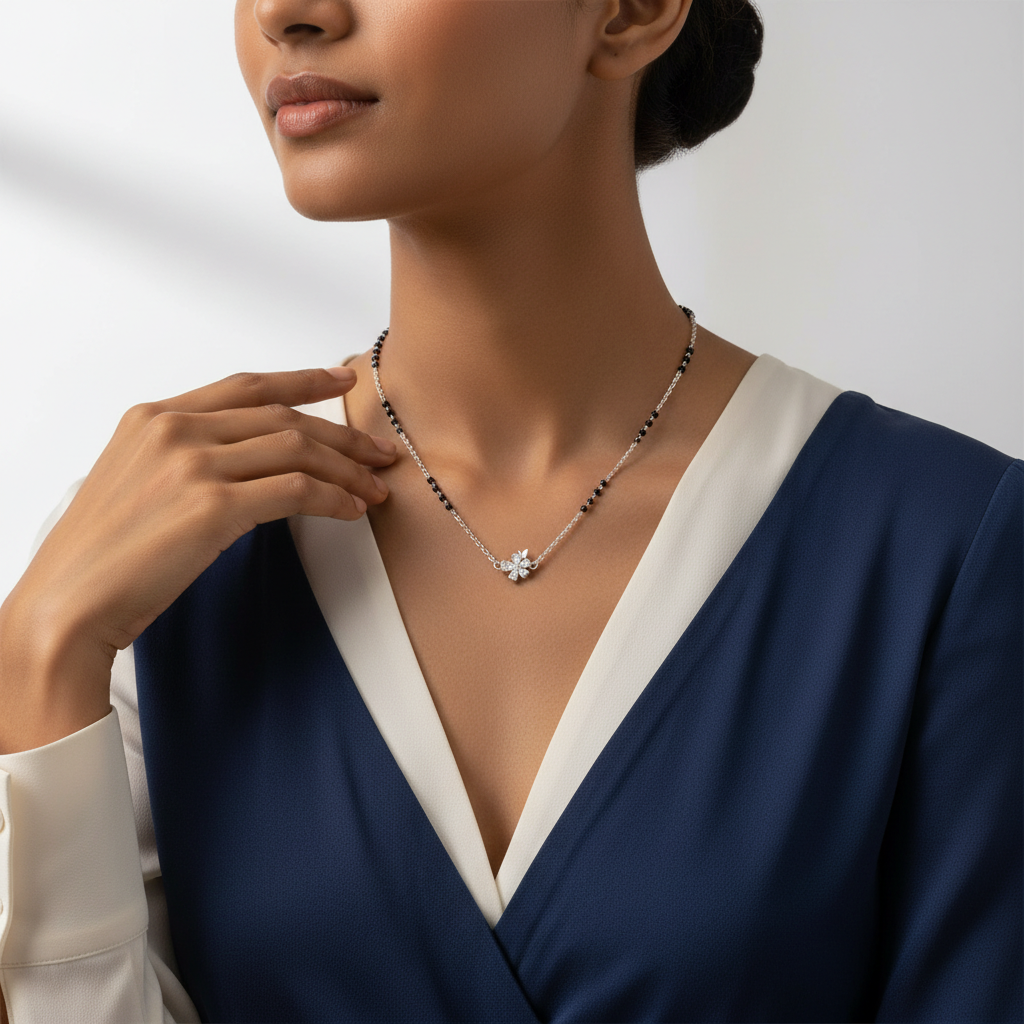 Sterling Silver Flowery Snowflake Butterfly Mangalsutra — Grace in Motion TISA Silver Elegance