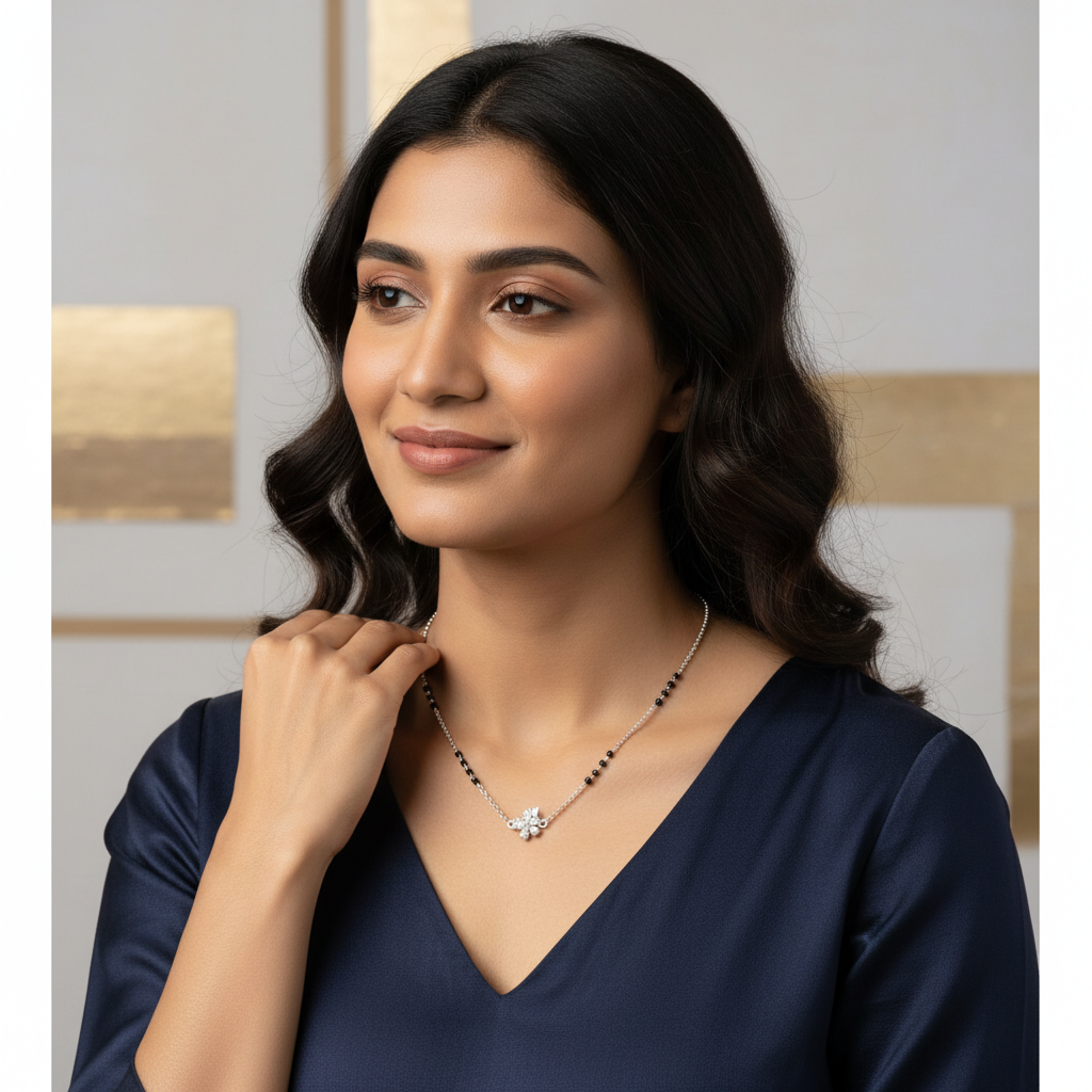 Sterling Silver Flowery Snowflake Butterfly Mangalsutra — Grace in Motion TISA Silver Elegance