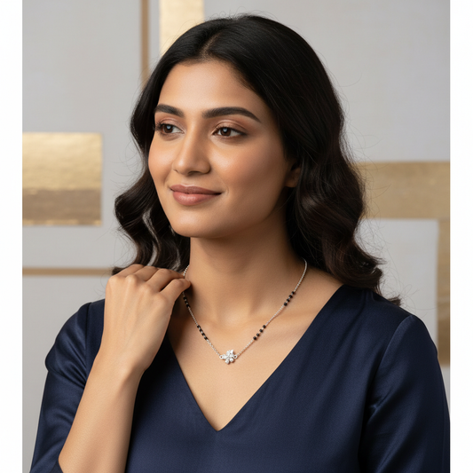 Sterling Silver Flowery Snowflake Butterfly Mangalsutra — Grace in Motion TISA Silver Elegance