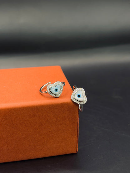 Elegant Heart Evil Eye Toe Ring in 925 Sterling Silver - Adjustable TISA Silver Elegance