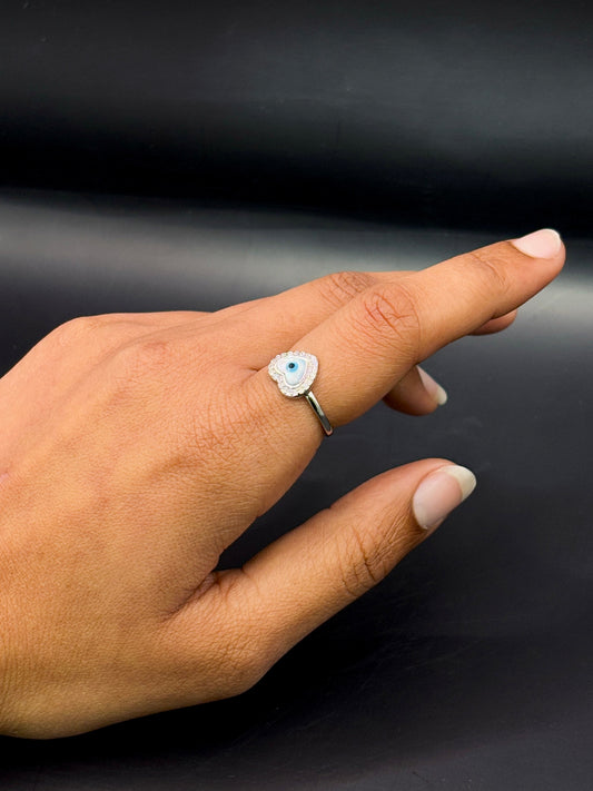 Sterling Silver Love Shaped Evil Eye Ring TISA Silver Elegance