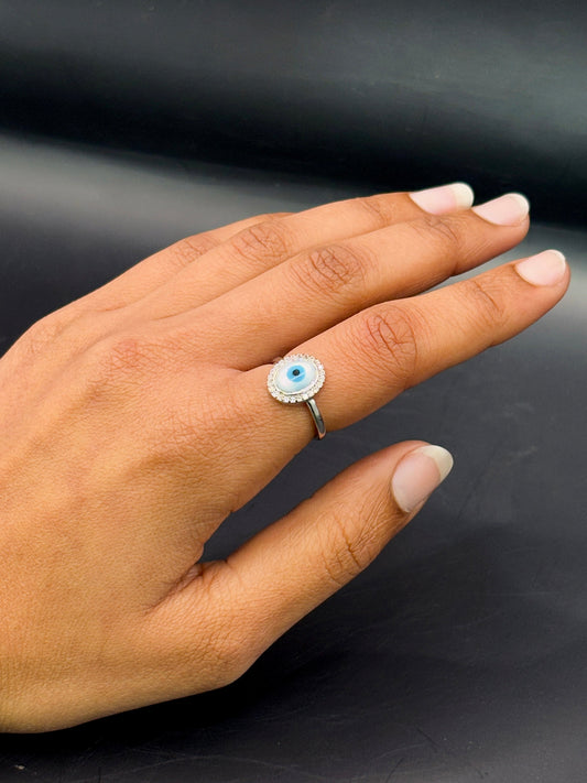 Sterling Silver Oval Shaped Evil Eye Ring TISA Silver Elegance
