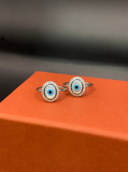 Oval Evil Eye Toe Ring in 925 Sterling Silver - Adjustable TISA Silver Elegance
