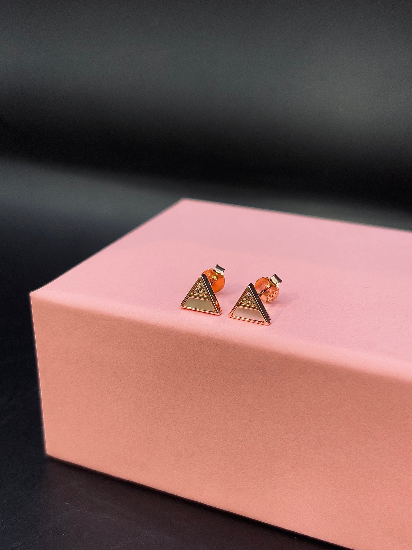 Sterling Silver Rose Gold Plated Triangular Stud Earring with Crystal TISA Silver Elegance