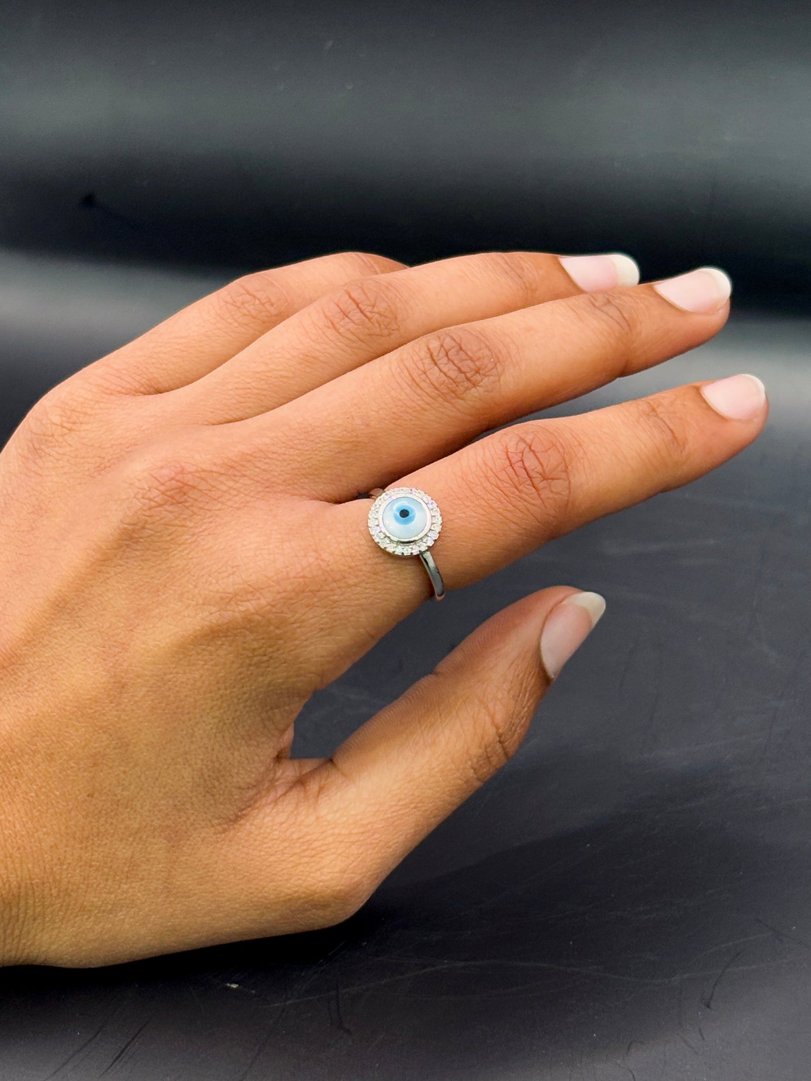Sterling Silver Round Shaped Evil Eye Ring TISA Silver Elegance