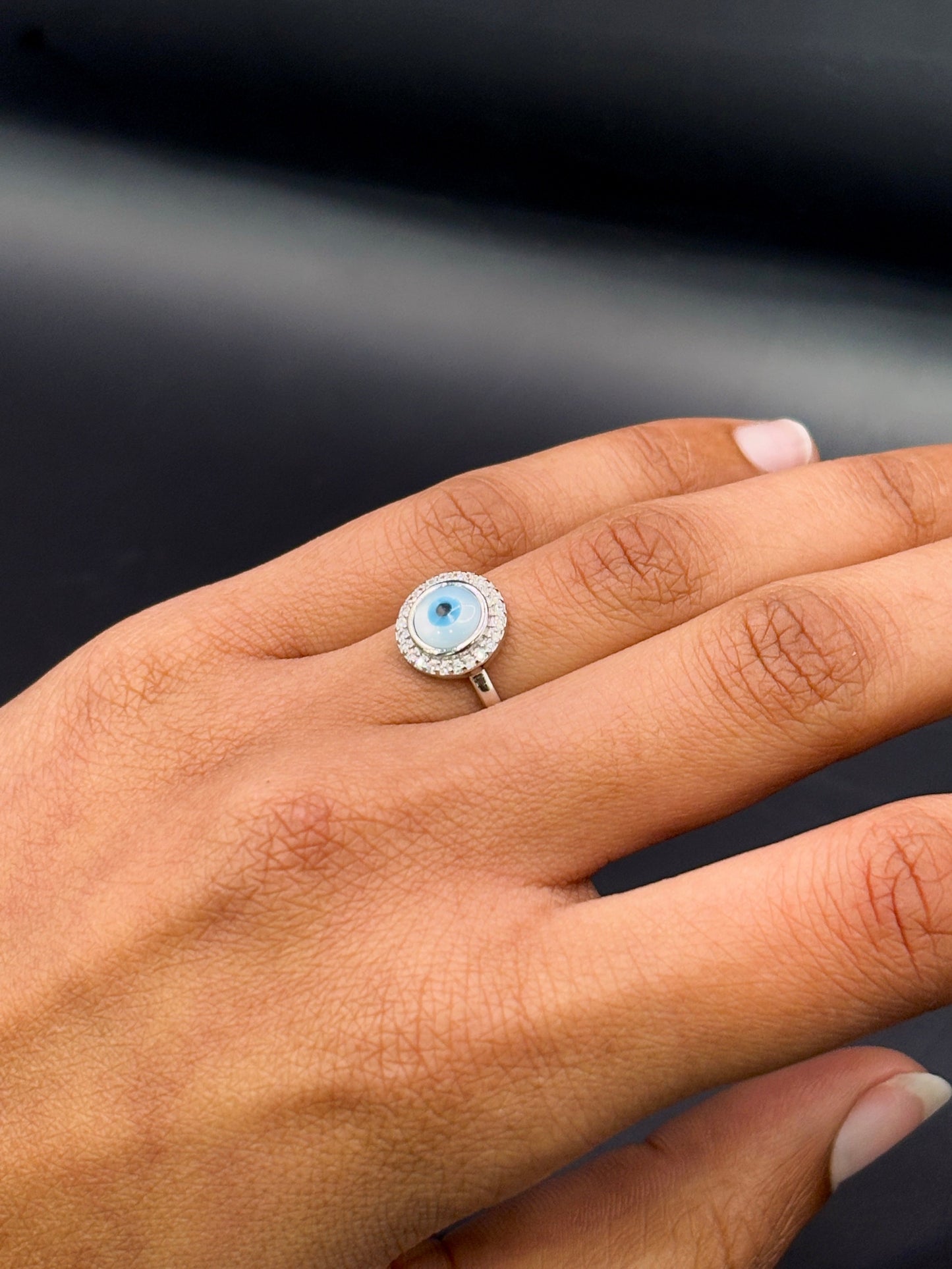 Sterling Silver Round Shaped Evil Eye Ring TISA Silver Elegance