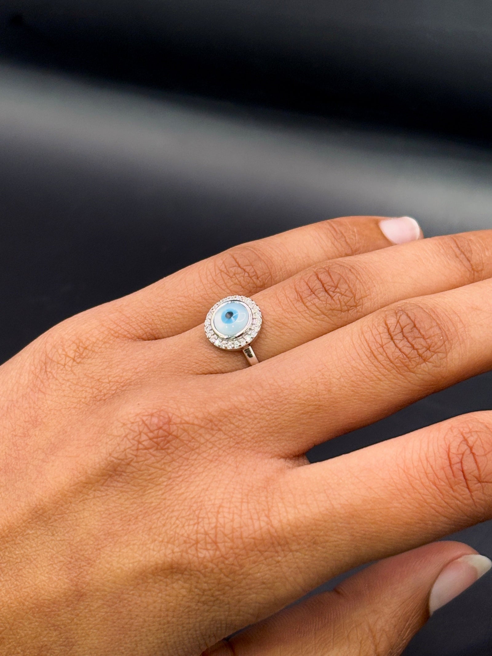 Sterling Silver Round Shaped Evil Eye Ring TISA Silver Elegance