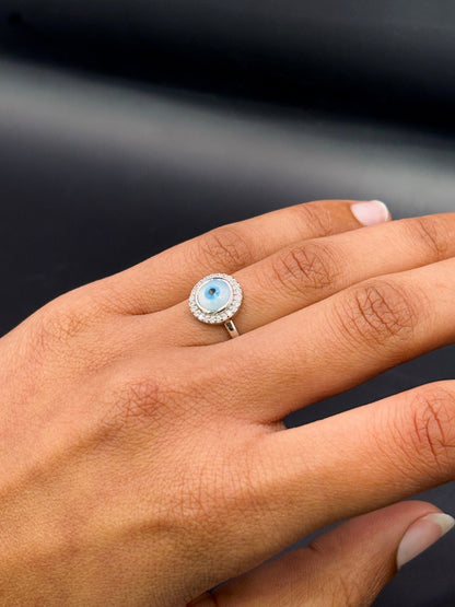Sterling Silver Round Shaped Evil Eye Ring TISA Silver Elegance