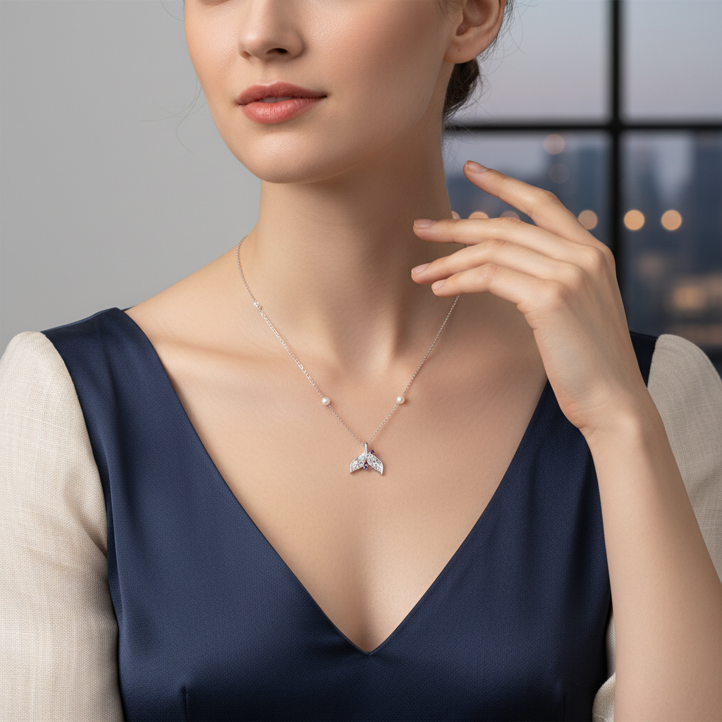 Sterling Silver Dolphin Tail Necklace with Pearl — Grace in Motion TISA Silver Elegance