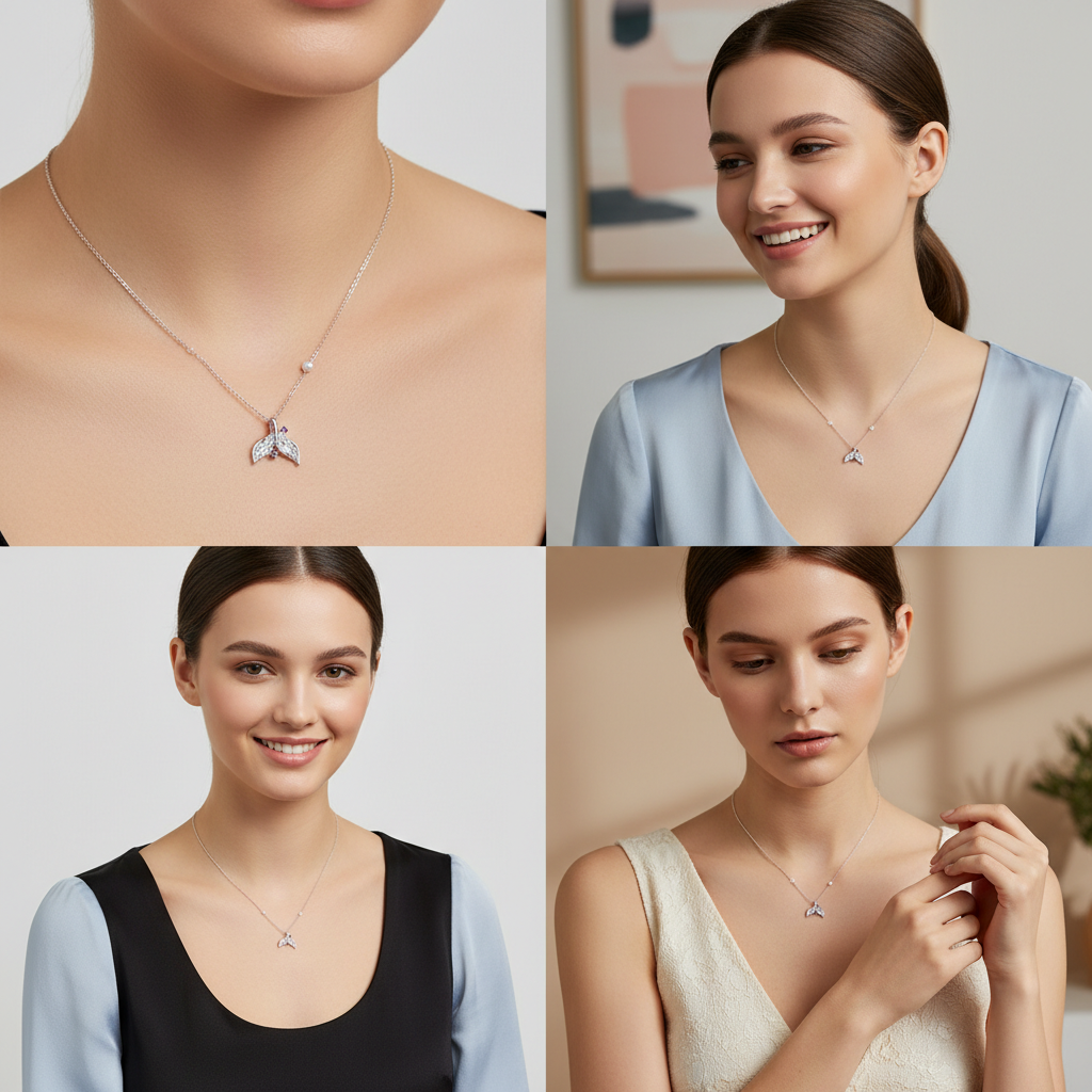 Sterling Silver Dolphin Tail Necklace with Pearl — Grace in Motion TISA Silver Elegance