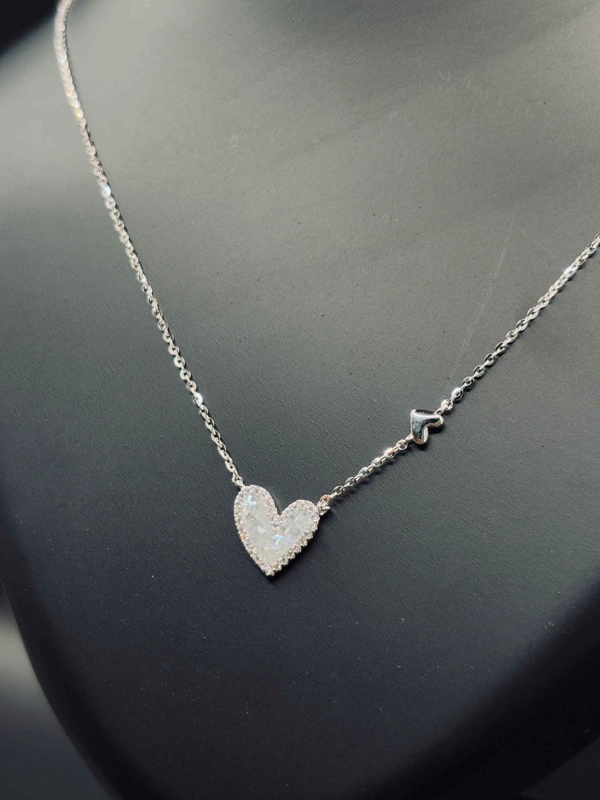 Sterling Silver Baguette Heart Necklace — Timeless Sparkle of Love