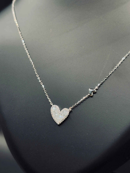 Sterling Silver Baguette Heart Necklace — Timeless Sparkle of Love