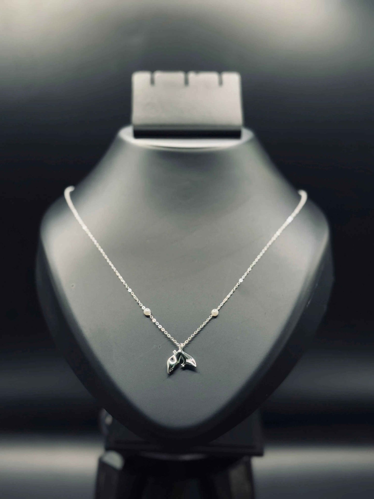 Sterling Silver Dolphin Tail Necklace with Pearl — Grace in Motion
