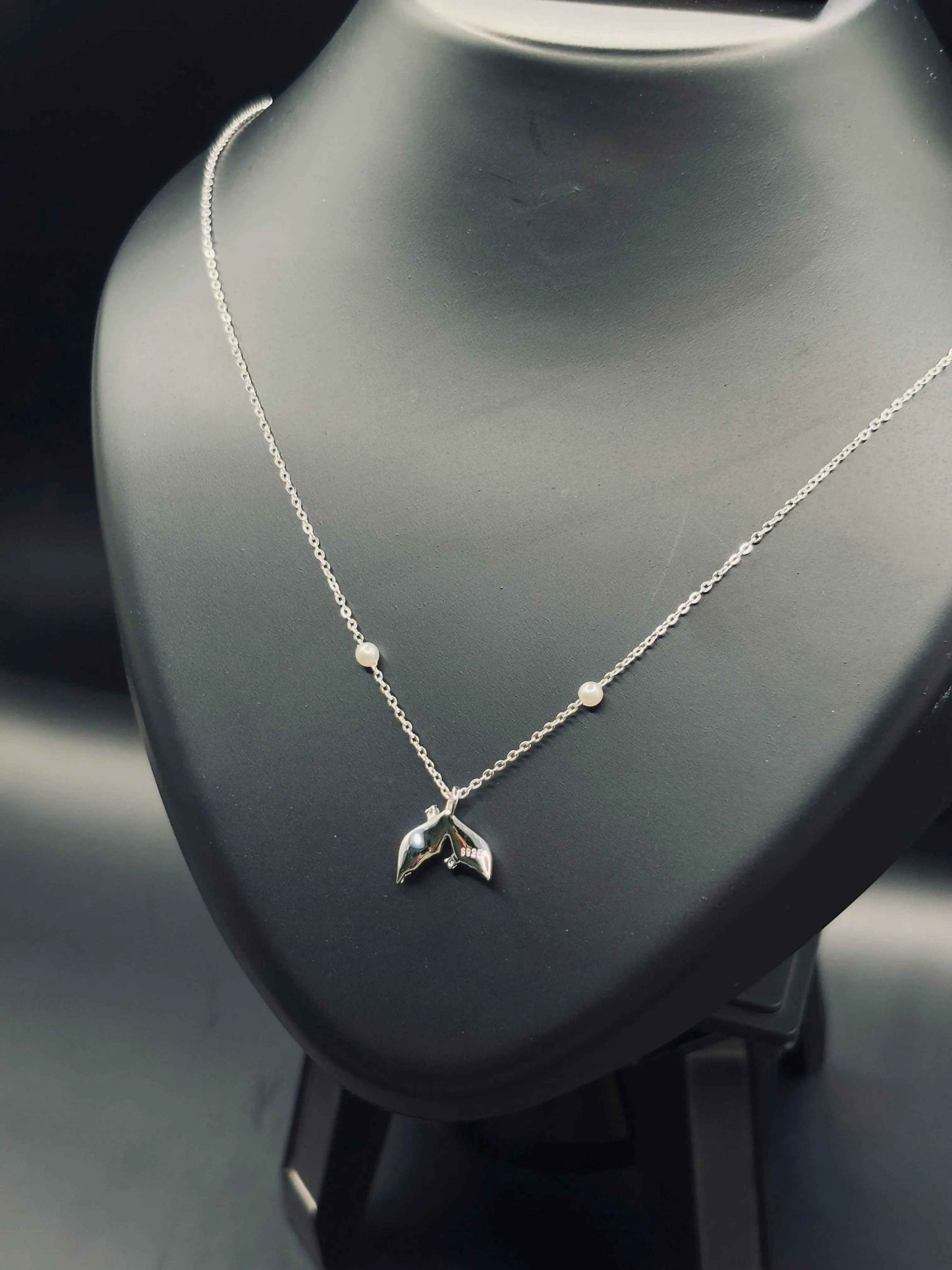 Sterling Silver Dolphin Tail Necklace with Pearl — Grace in Motion