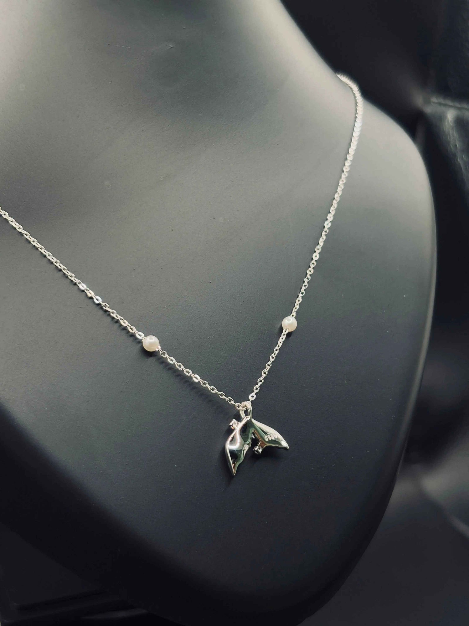 Sterling Silver Dolphin Tail Necklace with Pearl — Grace in Motion