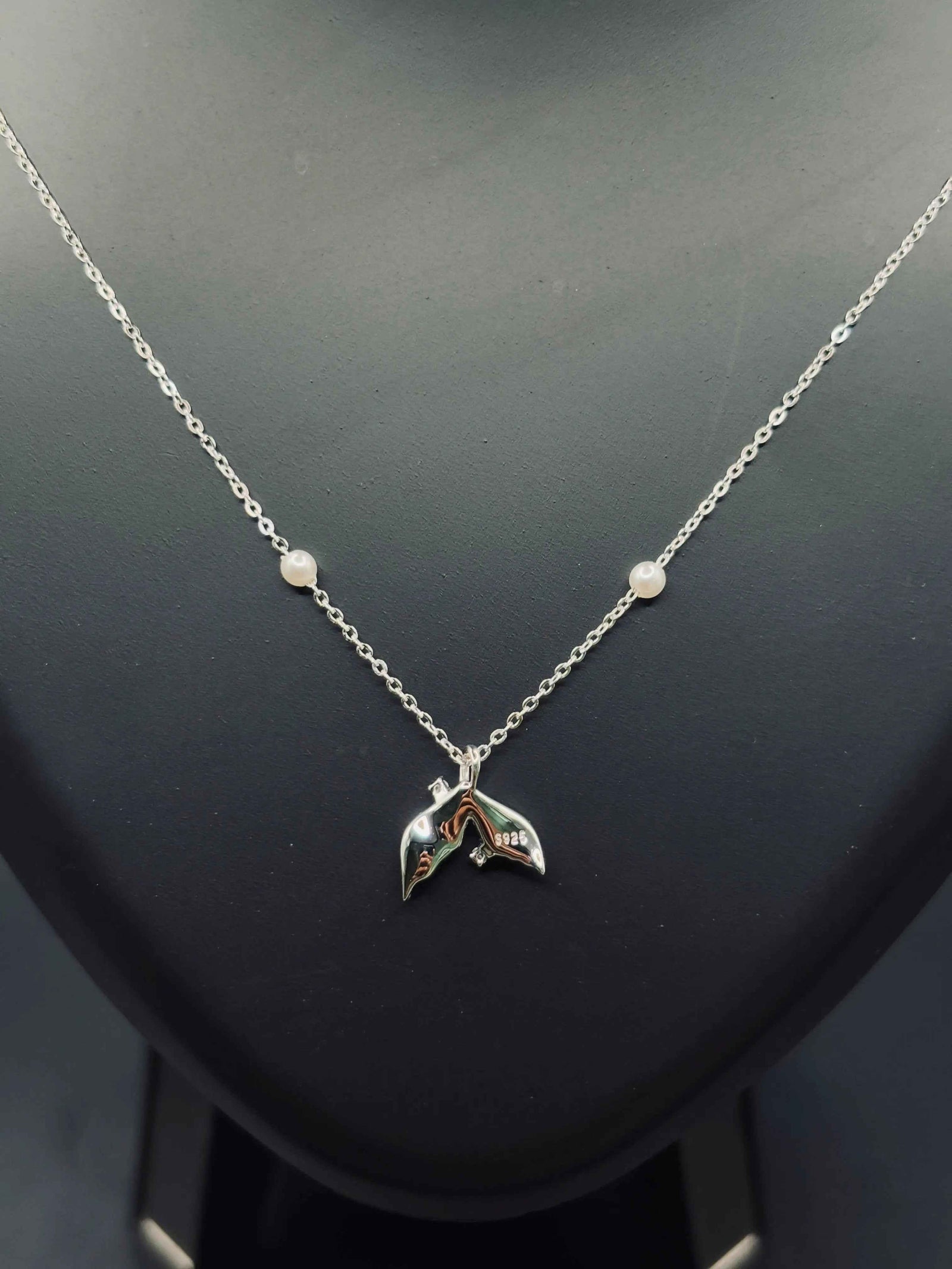 Sterling Silver Dolphin Tail Necklace with Pearl — Grace in Motion